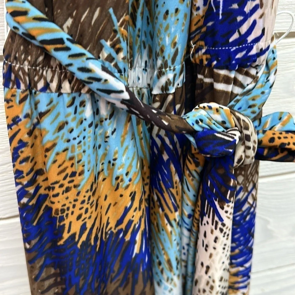 Nikki Poulos Size Sm Tie Dye Halter Jumpsuit Brown Blue Belted Cut Out Tie Neck